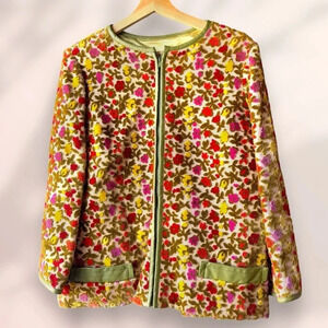 Vintage 60s Floral Chenille Tapestry Burnt out Velvet Carpet Blazer Jacket
